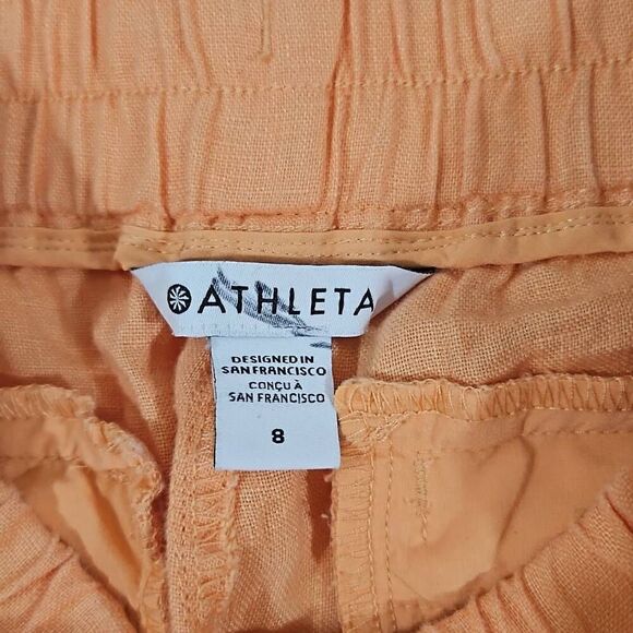 Athleta Cabo Linen Jogger Womens Size 8 100% Linen Pants Cactus Peach Orange - Picture 4 of 7
